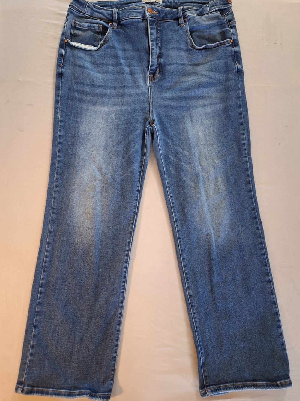 Risen High Rise Wide Leg Jeans Medium Wash Adjustable Waist Stretch 3X
